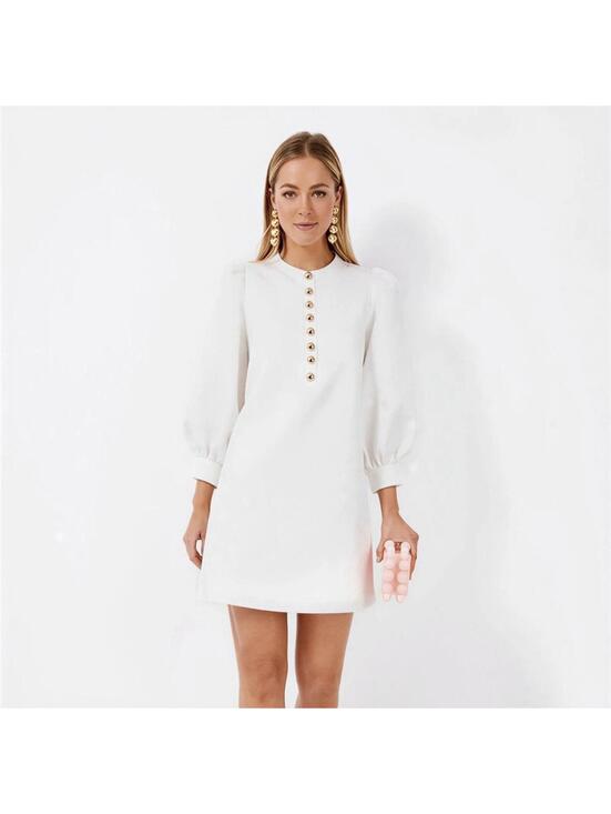 Pomander Place Dresses & Skirts - Pomander Place Tuckernuck‎ Women's Med White Jacquard Samantha Gold Button Dress